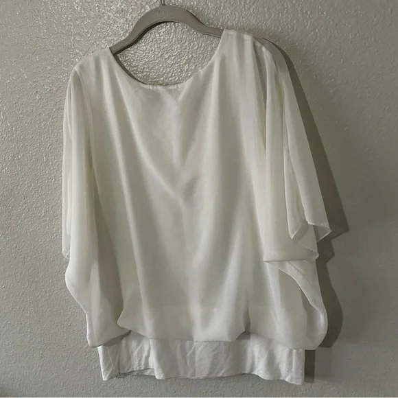 Kim & Cami |  Off-White Sheer Blouse and Tank Combo Top, Size Large - Picture 8 of 9